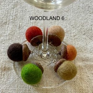 Handmade Felted Wool Acorn Wine Glass Charms.